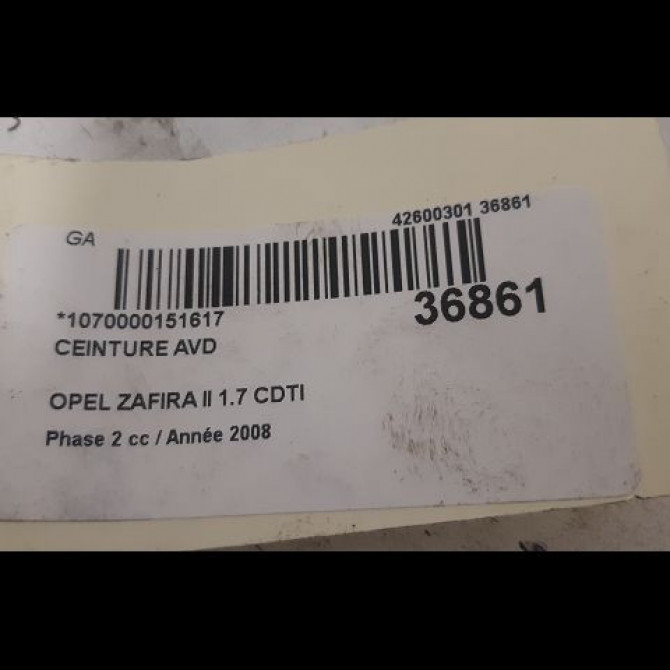 Ceinture avant droite occasion OPEL ZAFIRA II Phase 2 01-2008->12-2014 1.7 CDTI 125ch 13242305 4
