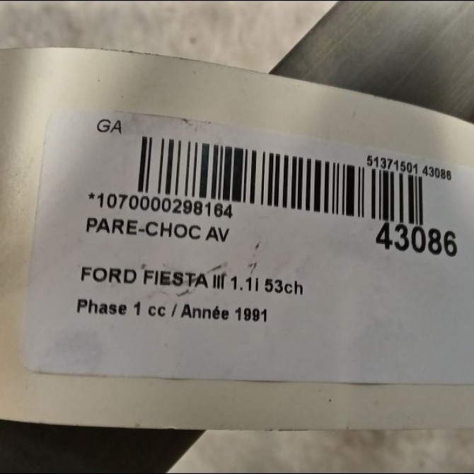 Pare-choc avant occasion FORD FIESTA III Phase 1 03-1989->01-1994 1.1i 53ch 2