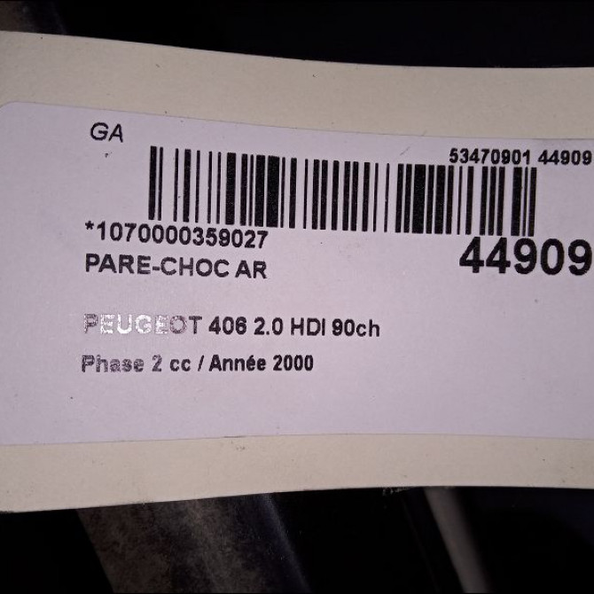 Pare-choc arrière occasion PEUGEOT 406 Phase 2 04-1999->04-2004 2.0 HDI 90ch 7410N1 5
