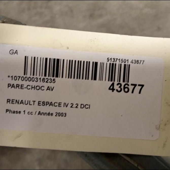 Pare-choc avant occasion RENAULT ESPACE IV Phase 1 09-2002->03-2006 2.2 DCI 7701207359 2