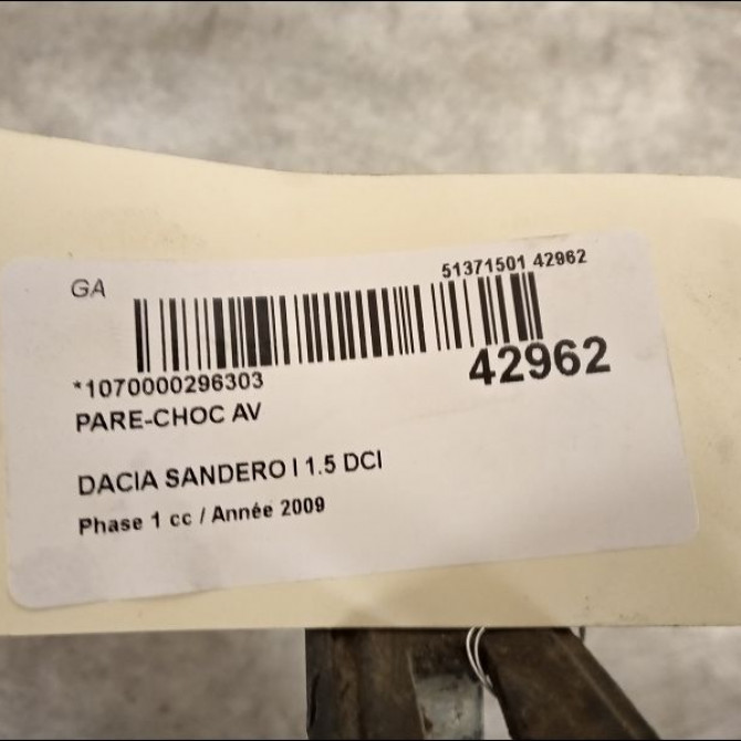 Pare-choc avant occasion DACIA SANDERO I Phase 1 06-2008->10-2012 1.5 DCI 85ch 8200526596 3