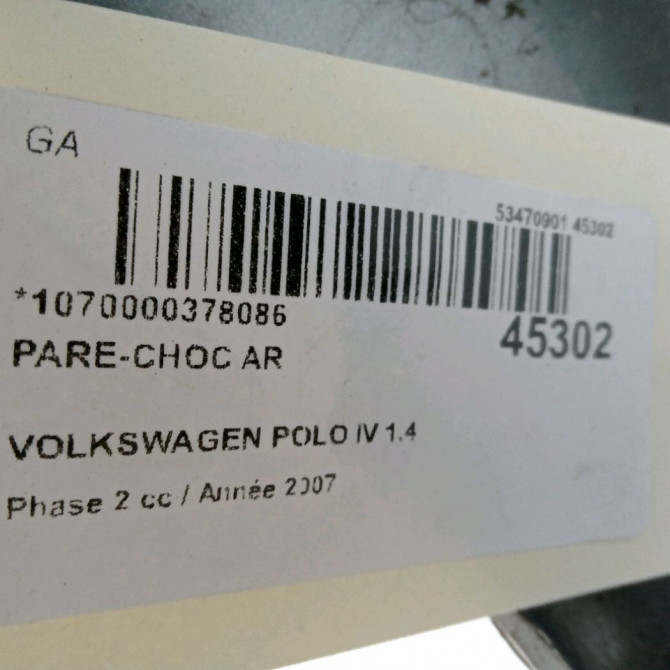 Pare-choc arrière occasion VOLKSWAGEN POLO IV Phase 2 05-2005->09-2009 1.4 TDI 70ch 6Q6807417GRU 4