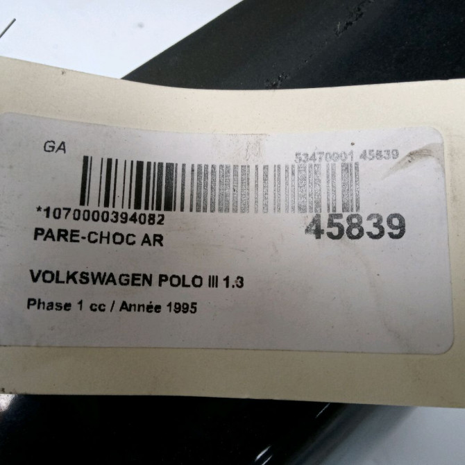 Pare-choc arrière occasion VOLKSWAGEN POLO III Phase 1 10-1994->11-1999 1.3 6N0807421CGRU 3