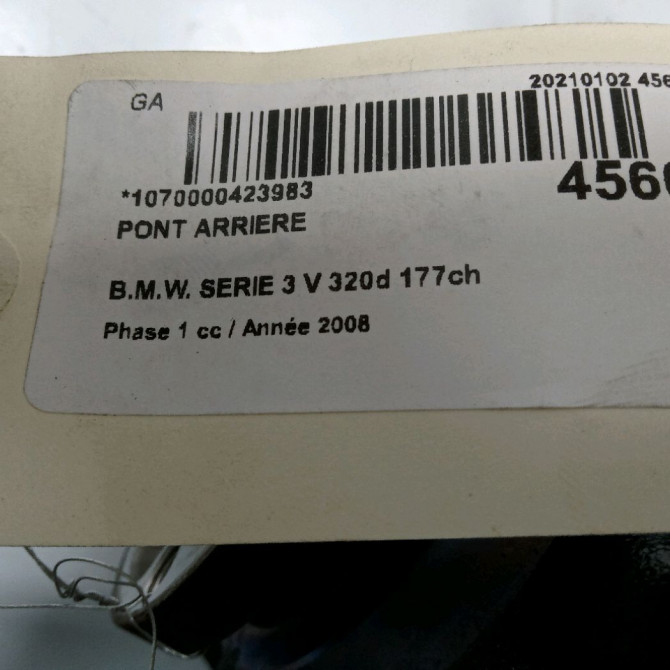 Pont arriere occasion B.M.W. SERIE 3 V Phase 1 03-2005->09-2008 320d 177ch 33107566226 5