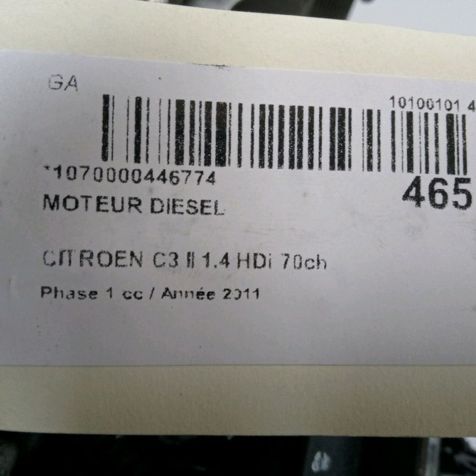 Moteur diesel occasion CITROEN C3 II Phase 1 11-2009->02-2013 1.4 HDi 70ch 135RP 6