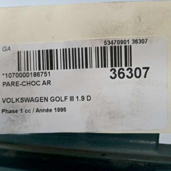 Pare-choc arrière occasion VOLKSWAGEN GOLF III Phase 1 01-1992->12-1997 1.9 D 1H6807417GGRU 5