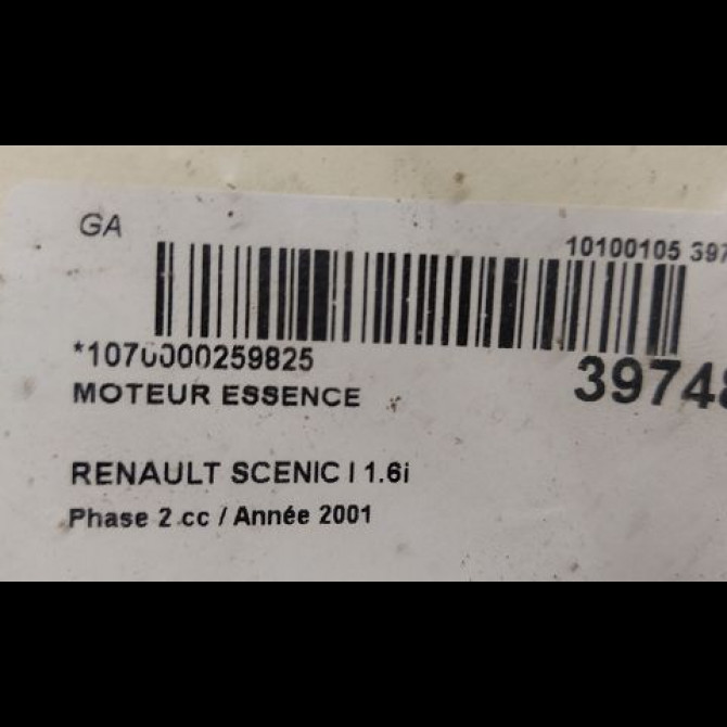 Moteur essence occasion RENAULT SCENIC I Phase 2 08-1999->06-2003 1.6i 107ch 7701472197 5