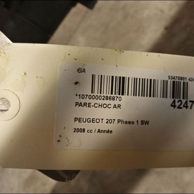 Pare-choc arrière occasion PEUGEOT 207 Phase 1 SW 07-2007->03-2013 3