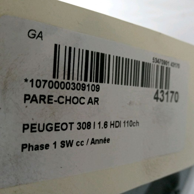Pare-choc arrière occasion PEUGEOT 308 I Phase 1 SW 05-2008->03-2011 1.6 HDI 110ch 7410FK 4
