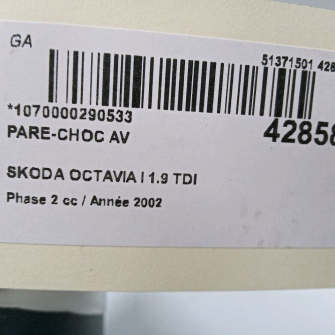 Pare-choc avant occasion SKODA OCTAVIA I Phase 2 10-2000->06-2010 1.9 TDI 110ch 1U0807221K 3