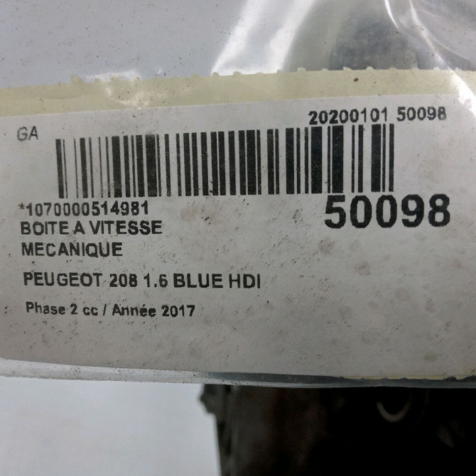 Boîte à vitesse mecanique occasion PEUGEOT 208 Phase 2 04-2015->... 1.6 BLUE HDI 100ch 1617007480 5