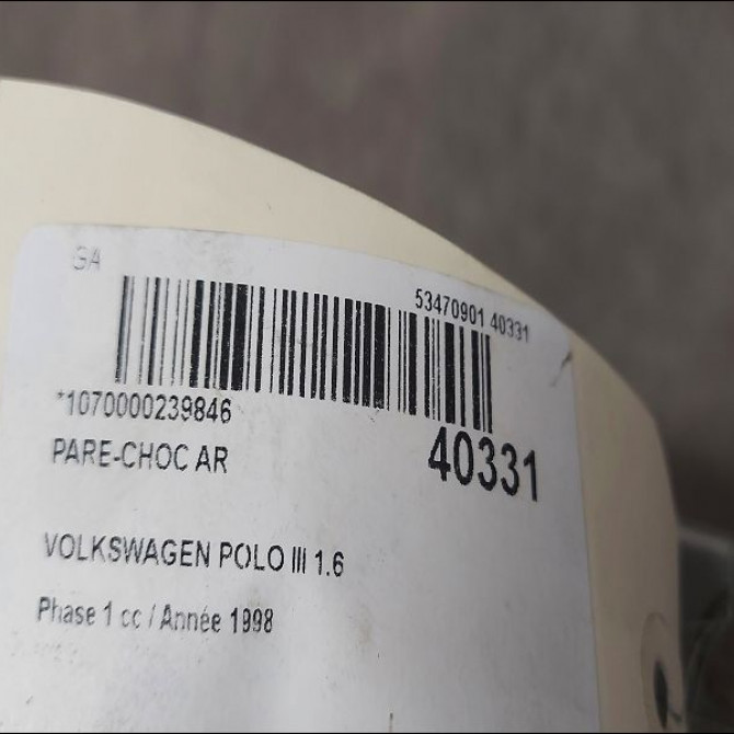 Pare-choc arrière occasion VOLKSWAGEN POLO III Phase 1 10-1994->11-1999 1.6 6N0807421DGRU 6