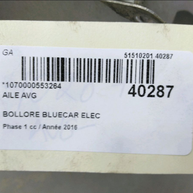 Aile avant gauche occasion BOLLORE BLUECAR Phase 1 01-2011->... ELEC 5