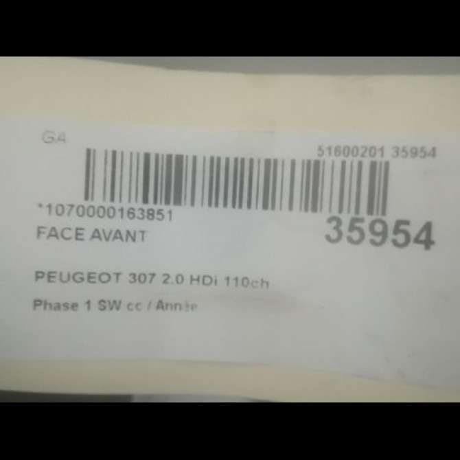 Face avant occasion PEUGEOT 307 Phase 1 SW 03-2002->07-2004 2.0 HDi 110ch 7104K8 2
