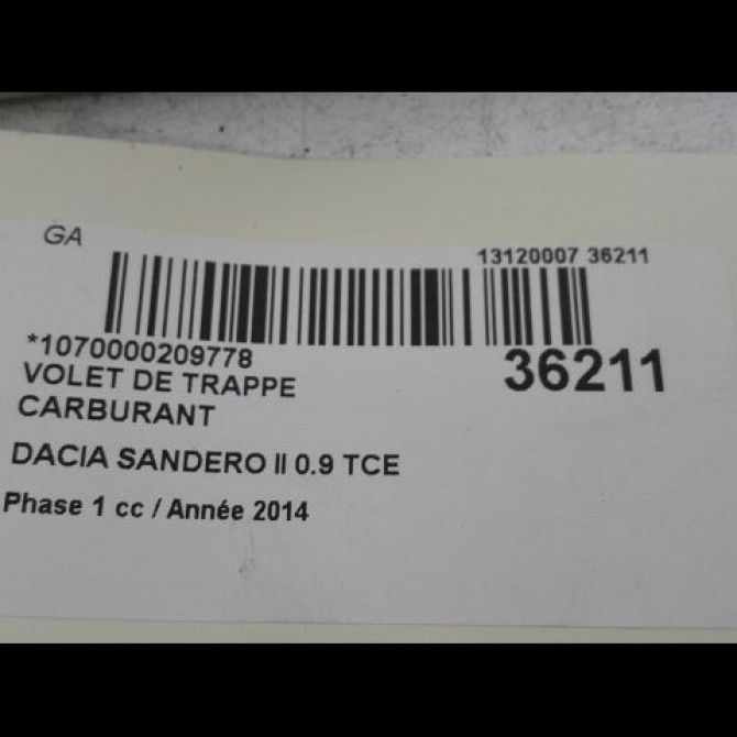Volet de trappe carburant occasion DACIA SANDERO II Phase 1 10-2012->... 0.9 TCE 90ch 788304589R 3
