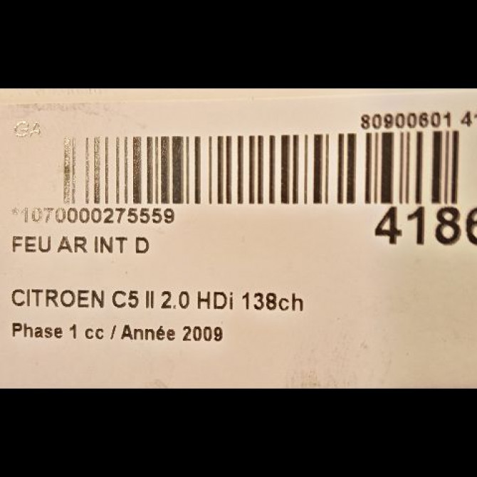 Feu arrière intérieur droit occasion CITROEN C5 II Phase 1 04-2008->... 2.0 HDi 138ch 6350JQ 3