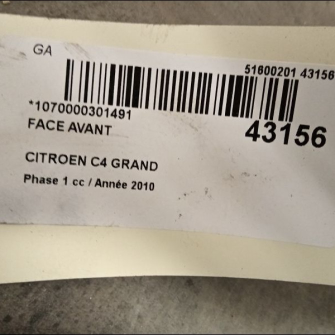 Face avant occasion CITROEN C4 GRAND PICASSO I Phase 1 10-2006->09-2013 1.6 HDI 110ch 7104EY 2
