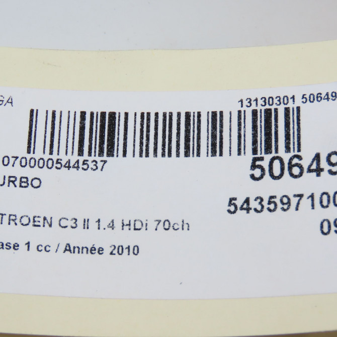 Turbo occasion CITROEN C3 II Phase 1 11-2009->02-2013 1.4 HDi 70ch 375G9 8