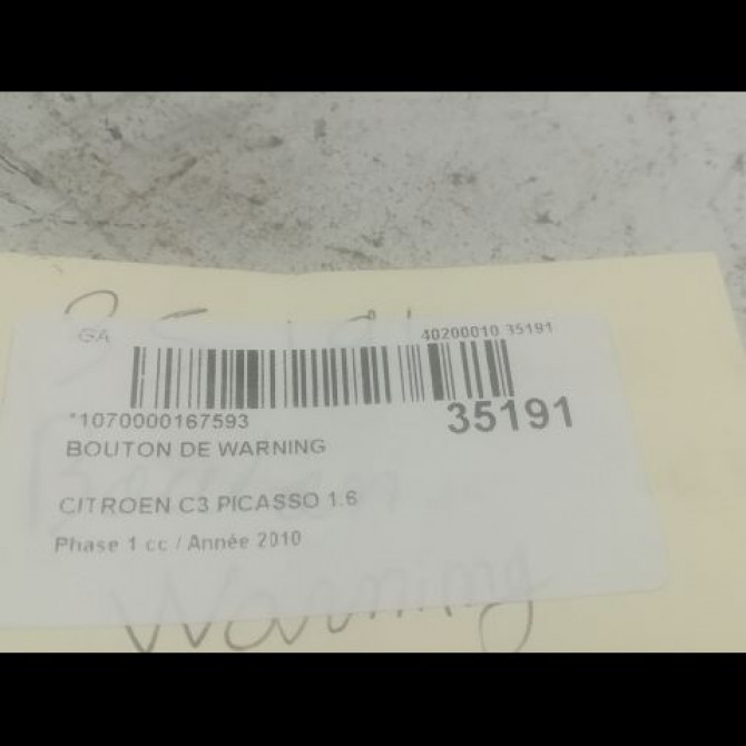 Bouton de warning occasion CITROEN C3 PICASSO Phase 1 02-2009->08-2012 1.6 HDi 90ch 6242PZ 3