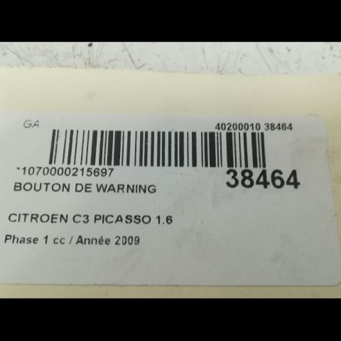 Bouton de warning occasion CITROEN C3 PICASSO Phase 1 02-2009->08-2012 1.6 HDi 16v 90ch 6242PZ 3