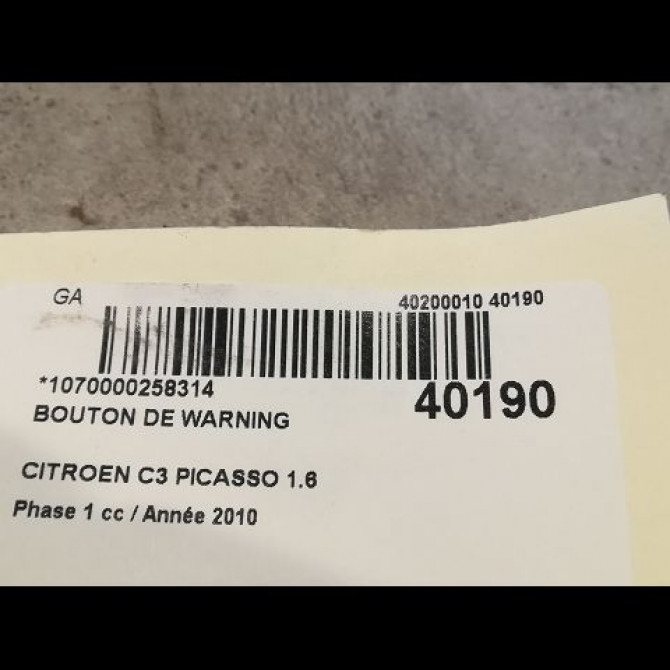 Bouton de warning occasion CITROEN C3 PICASSO Phase 1 02-2009->08-2012 1.6 HDi 16v 90ch 6242PZ 2