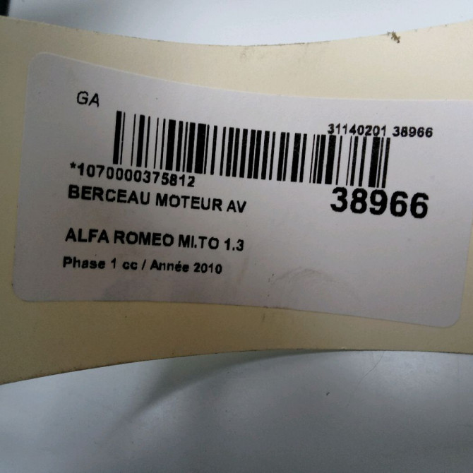 Berceau moteur avant occasion ALFA ROMEO MI.TO MI.TO Phase 1 2008-09-01->2016-12-31 1.3 JTDM 95ch 51913756 2