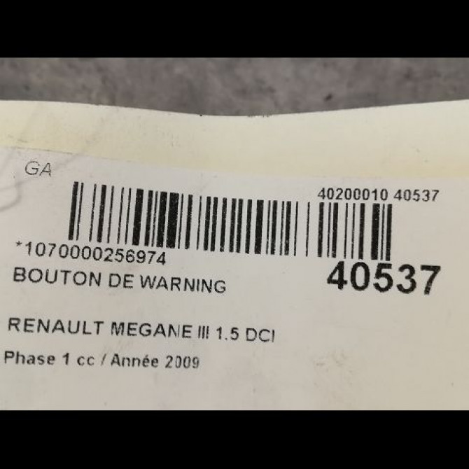 Bouton de warning occasion RENAULT MEGANE III Phase 1 11-2008->01-2012 1.5 DCI 85ch 252100502R 2