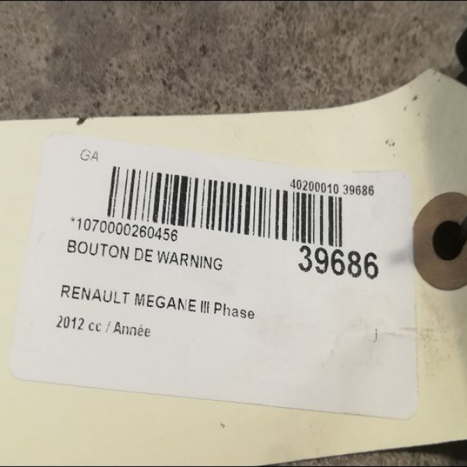 Bouton de warning occasion RENAULT MEGANE III Phase 2 01-2012->06-2014 252100502R 2