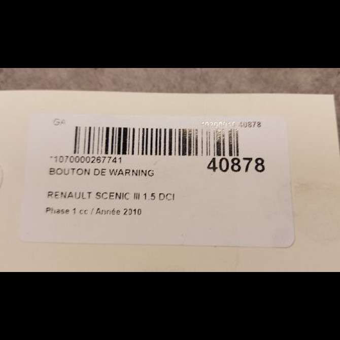 Bouton de warning occasion RENAULT SCENIC III Phase 1 04-2009->11-2011 1.5 DCI 105ch 252100502R 2