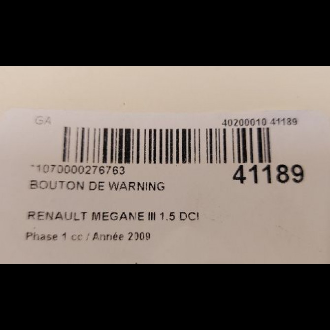 Bouton de warning occasion RENAULT MEGANE III Phase 1 11-2008->01-2012 1.5 DCI 105ch 252100502R 3