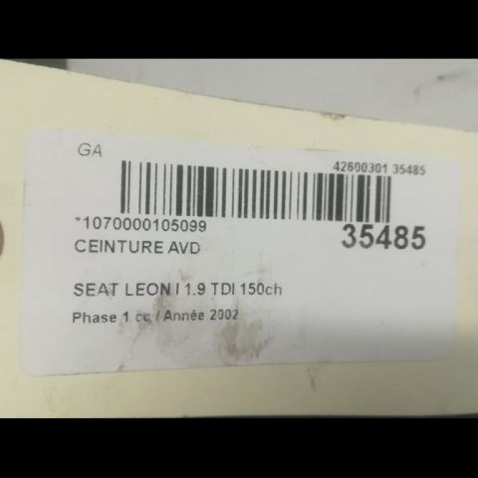 Ceinture avant droite occasion SEAT LEON I Phase 1 04-2000->10-2006 1.9 TDI 150ch 1M0857706AHCP 5