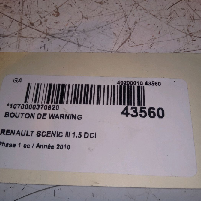 Bouton de warning occasion RENAULT SCENIC III Phase 1 04-2009->11-2011 1.5 DCI 110ch 252100502R 4