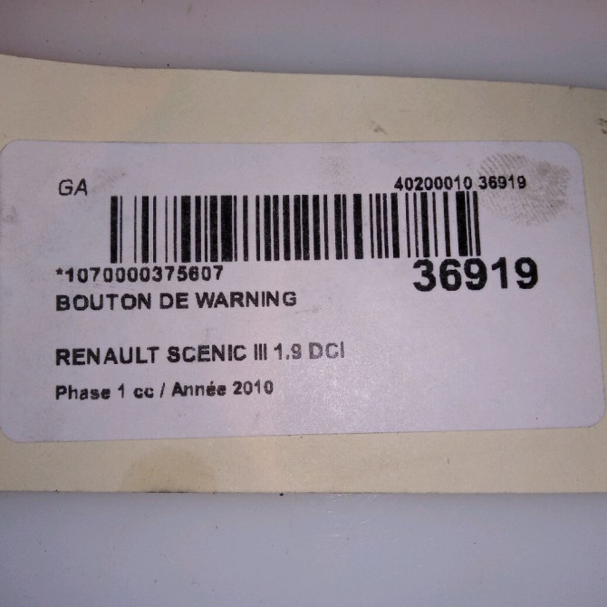 Bouton de warning occasion RENAULT SCENIC III Phase 1 04-2009->11-2011 1.9 DCI 130ch 252100502R 4