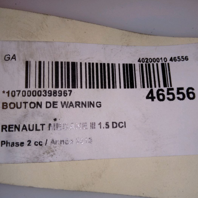 Bouton de warning occasion RENAULT MEGANE III Phase 2 01-2012->06-2014 1.5 DCI 110ch 252100502R 4