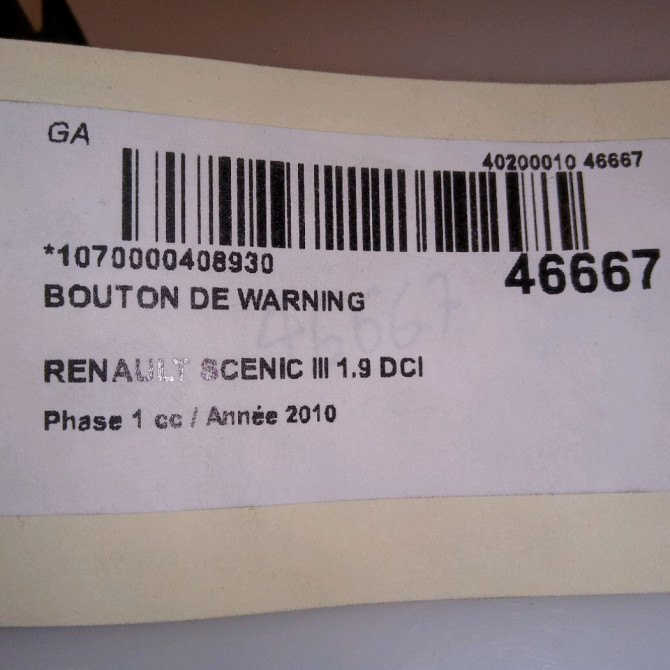 Bouton de warning occasion RENAULT SCENIC III Phase 1 04-2009->11-2011 1.9 DCI 130ch 252100502R 5