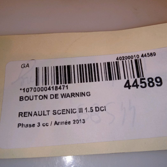 Bouton de warning occasion RENAULT SCENIC III Phase 3 04-2013->... 1.5 DCI 110ch 252100502R 4
