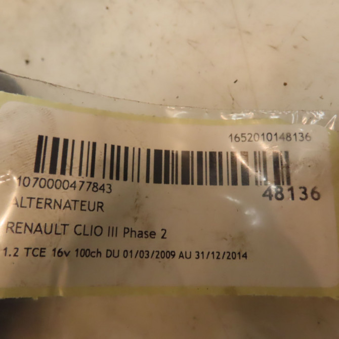 Alternateur occasion RENAULT CLIO III Phase 2 03-2009->12-2014 1.2 TCE 16v 100ch 8200718724 5