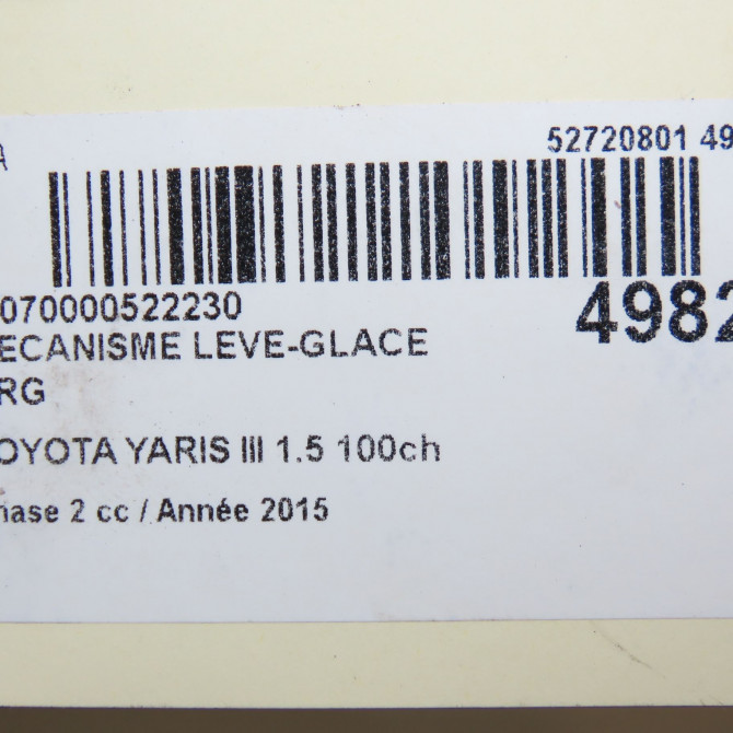 Mecanisme leve-glace arrière gauche occasion TOYOTA YARIS III Phase 2 06-2014->... 1.5 100ch 698400D220 4