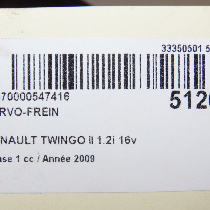 Servo-frein occasion RENAULT TWINGO II Phase 1 06-2007->11-2011 1.2i 16v 75ch 7701209641 7
