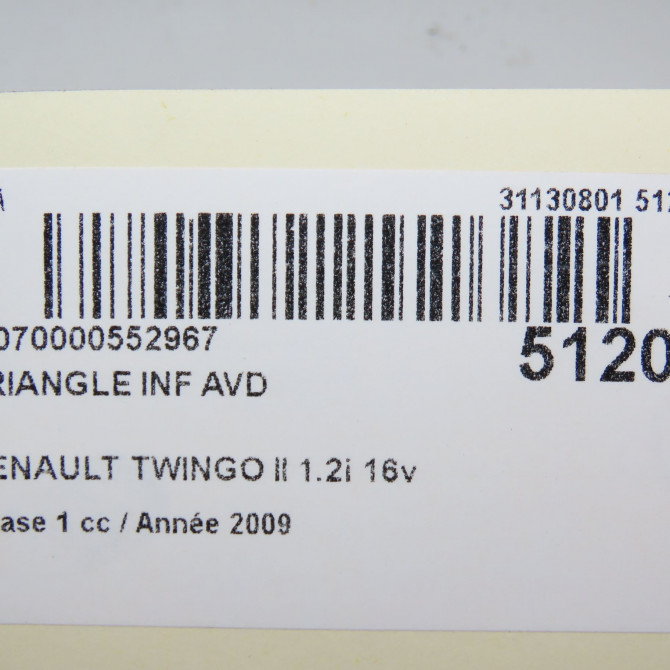 Triangle inf avd occasion RENAULT TWINGO II Phase 1 06-2007->11-2011 1.2i 16v 75ch 8200942396 6