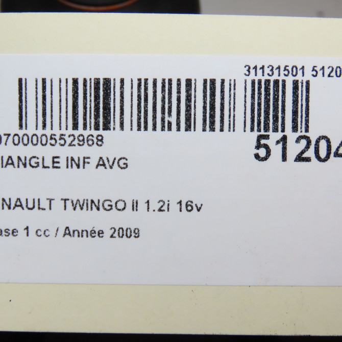 Triangle inf avg occasion RENAULT TWINGO II Phase 1 06-2007->11-2011 1.2i 16v 75ch 8200942392 6