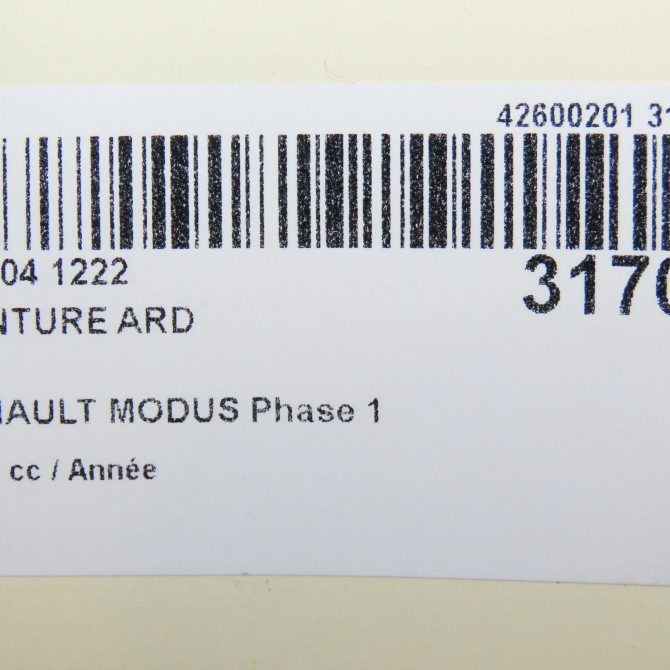 Ceinture arrière droite occasion RENAULT MODUS Phase 1 09-2004->12-2007 6