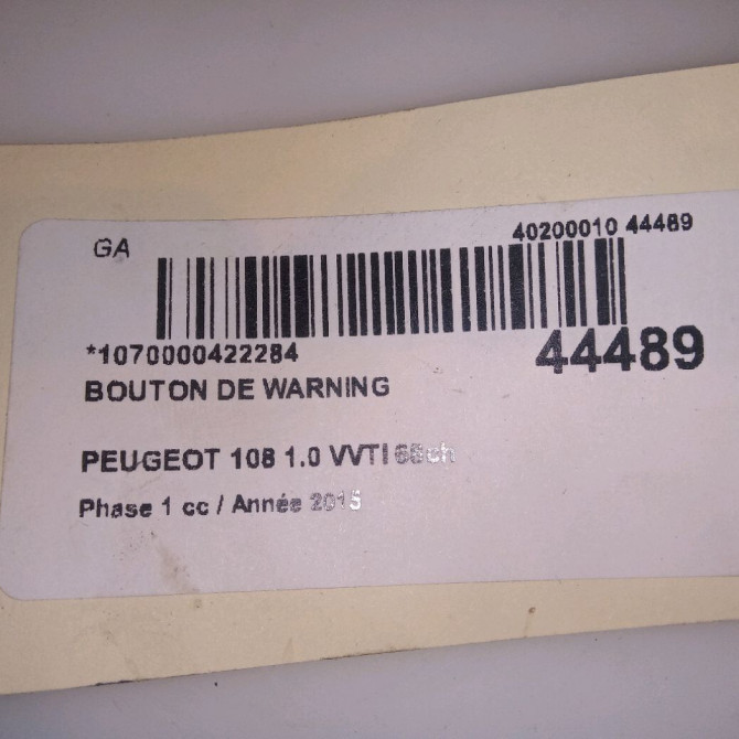 Bouton de warning occasion PEUGEOT 108 Phase 1 06-2014->... 1.0 VVTI 68ch B000778280 4