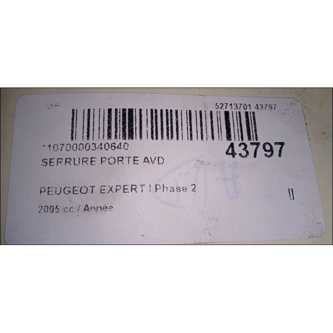 Serrure porte avd occasion PEUGEOT EXPERT I Phase 2 01-2004->12-2006 9136J7 2