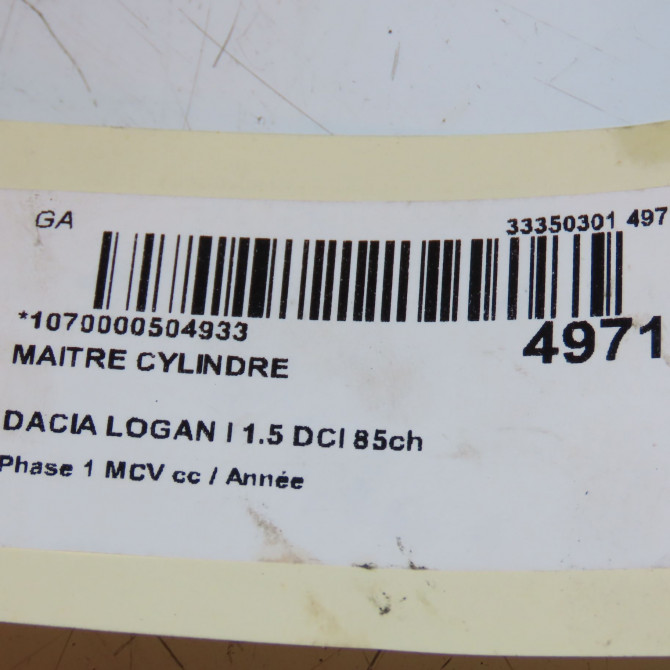 Maitre cylindre occasion DACIA LOGAN I Phase 1 MCV 01-2007->10-2008 1.5 DCI 85ch 3