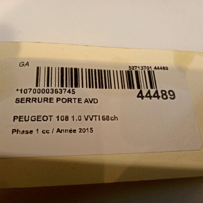 Serrure porte avd occasion PEUGEOT 108 Phase 1 06-2014->... 1.0 VVTI 68ch B000846780 3