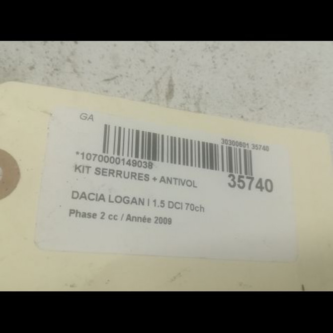 Kit serrures + antivol occasion DACIA LOGAN I Phase 2 07-2008->12-2012 1.5 DCI 70ch 5