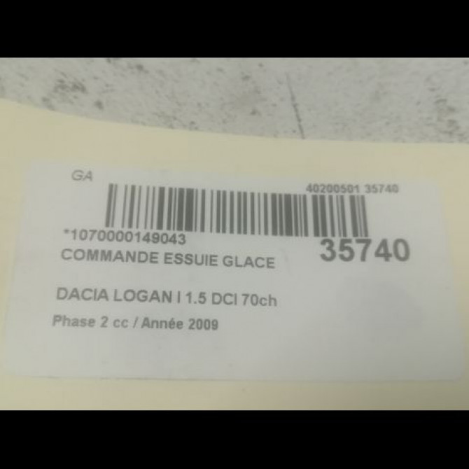 Commande essuie glace occasion DACIA LOGAN I Phase 2 07-2008->12-2012 1.5 DCI 70ch 6001551355 3
