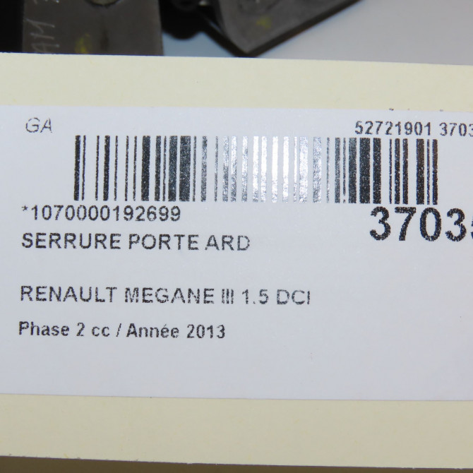 Serrure porte ard occasion RENAULT MEGANE III Phase 2 01-2012->06-2014 1.5 DCI 90ch 825020002R 8