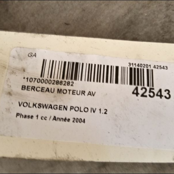 Berceau moteur avant occasion VOLKSWAGEN POLO IV Phase 1 01-2002->05-2005 1.2 55ch 6Q0199287L 2